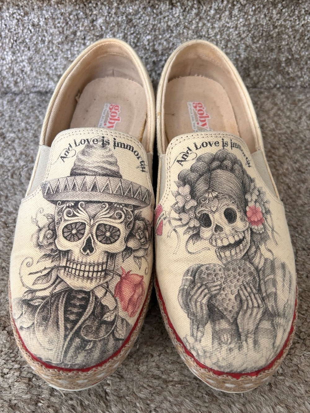 Goby Forever Love Espadrille Slip on Sneaker. Day of the Dead. Spooky. Immortal